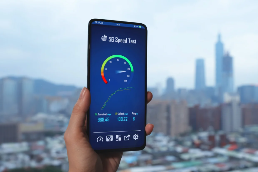 Internet speed for streaming shown on a smartphone speed test with fast results.